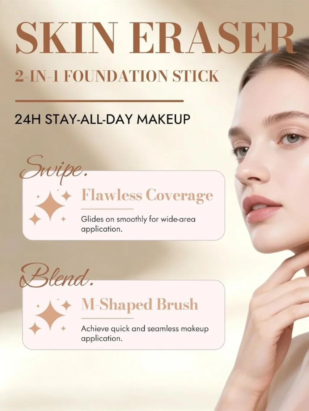 Korean Foundation Stick, Double Headed, Waterproof & Sweatproof - Natural Beige